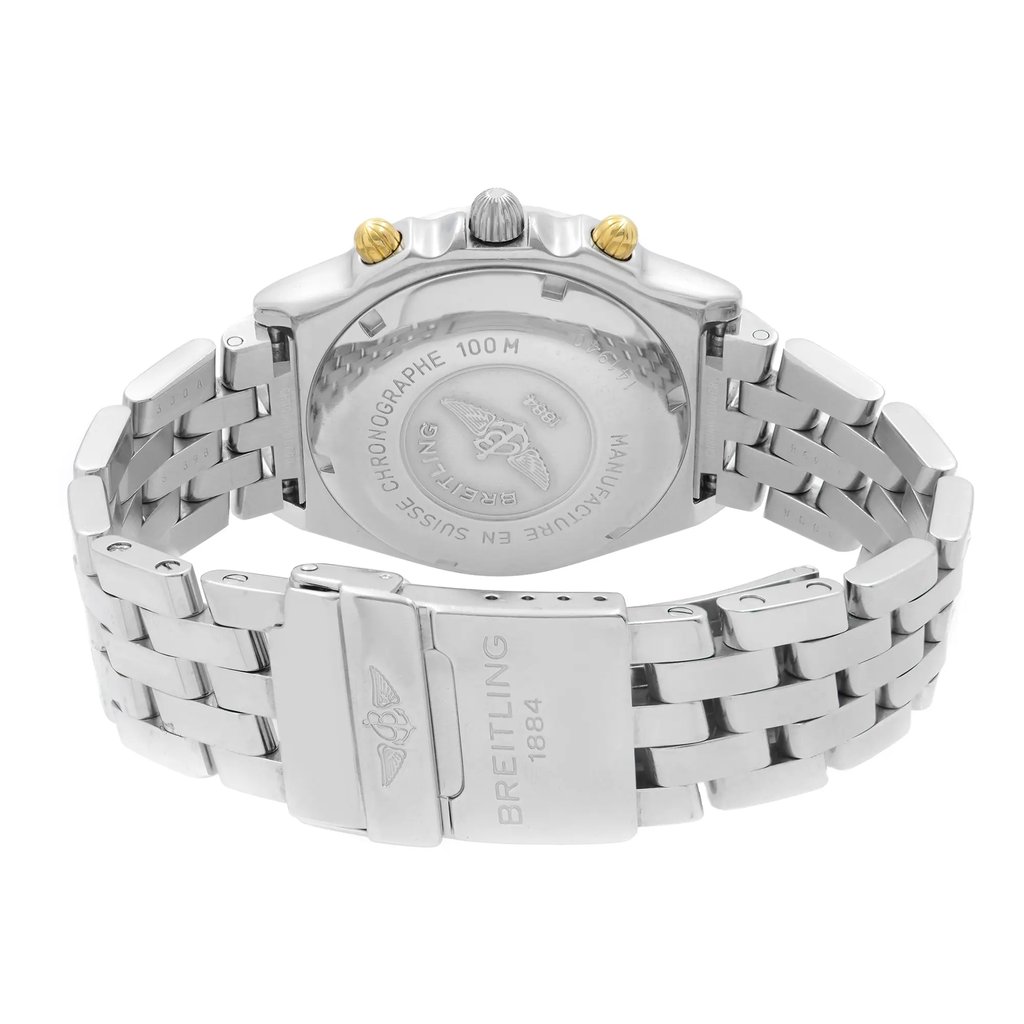 Back View Of Solid Back Case And Closed Stainless Steel Band Of Breitling B13050.1 Watch Pre Owned Condition