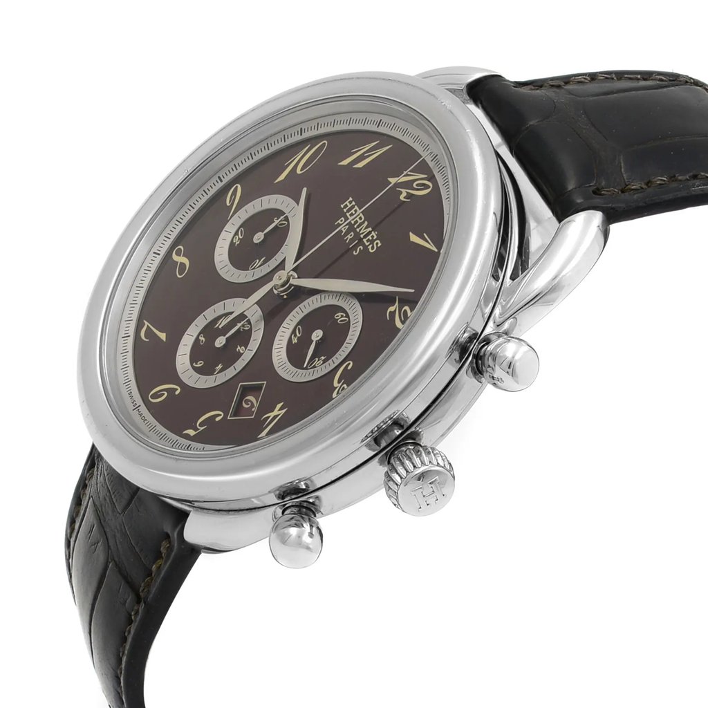 View Of Crown Facing Side Of Hermes AR4.910 Stainless Steel Watch Pre Owned Condition
