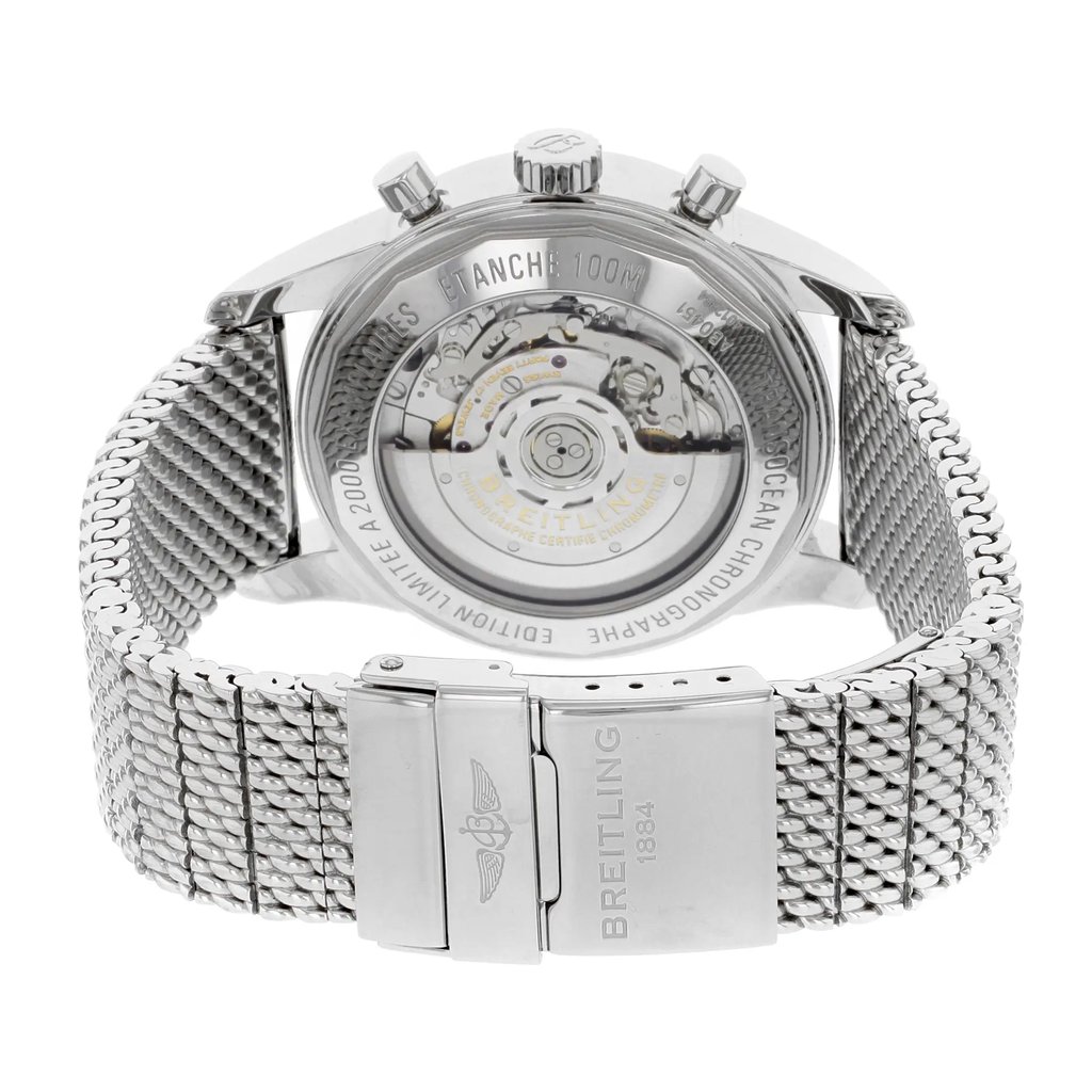 Back View Of {Caseback} Back Case And Closed Stainless Steel Band Of Breitling AB045112/G772-154A Watch Pre Owned Condition