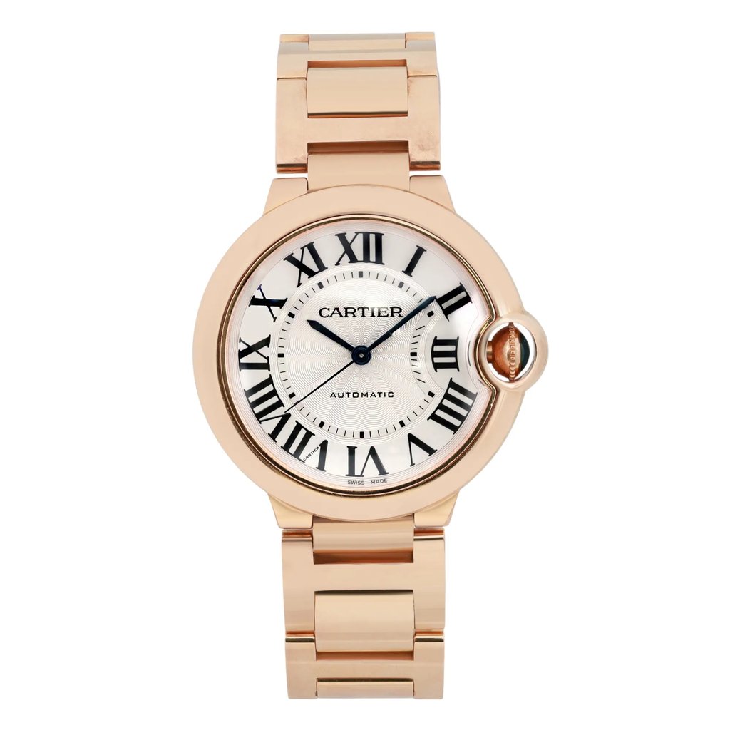 Front Full View Of Cartier W69004Z2 Rose Gold Watch Pre Owned Condition Good