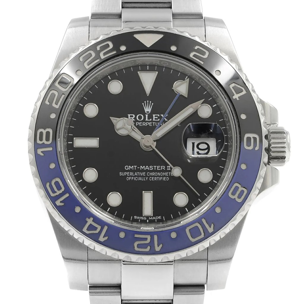 Up Close Front Facing Picture Of Rolex 116710BLNR Stainless Steel Watch Pre Owned Condition