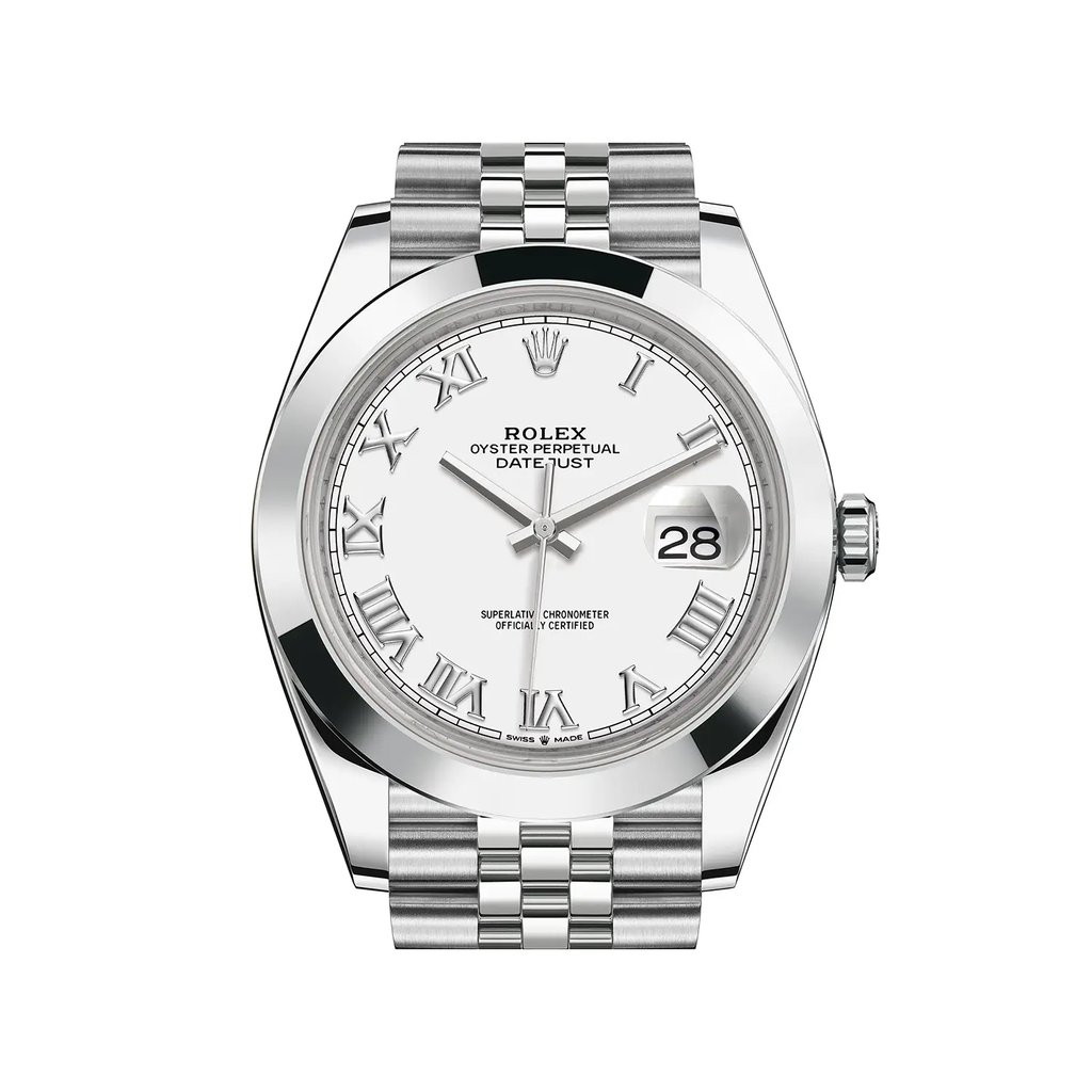 Up Close Front Facing Picture Of Rolex 126300 Stainless Steel Watch Pre Owned Condition