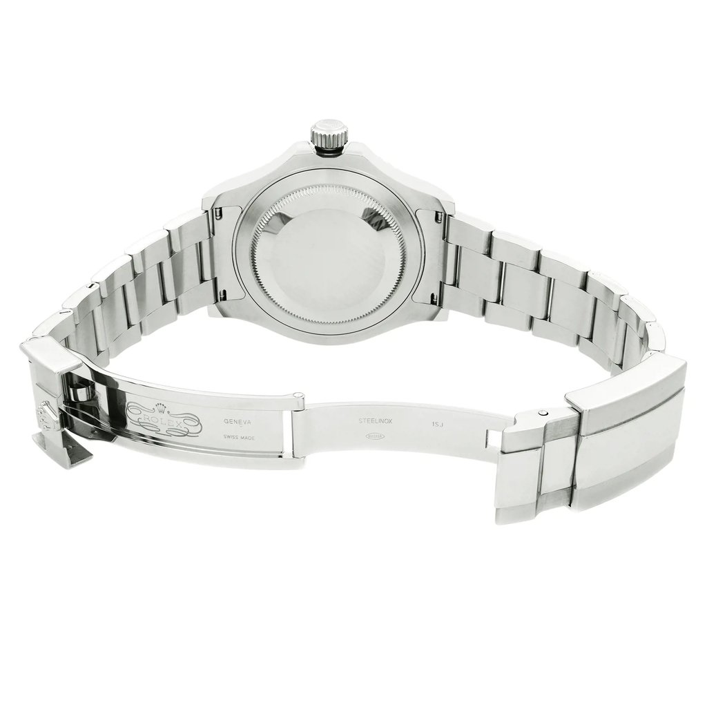 Back View Of Solid Back Case And Open Stainless Steel Band Of Rolex 116622 Watch Pre Owned Condition