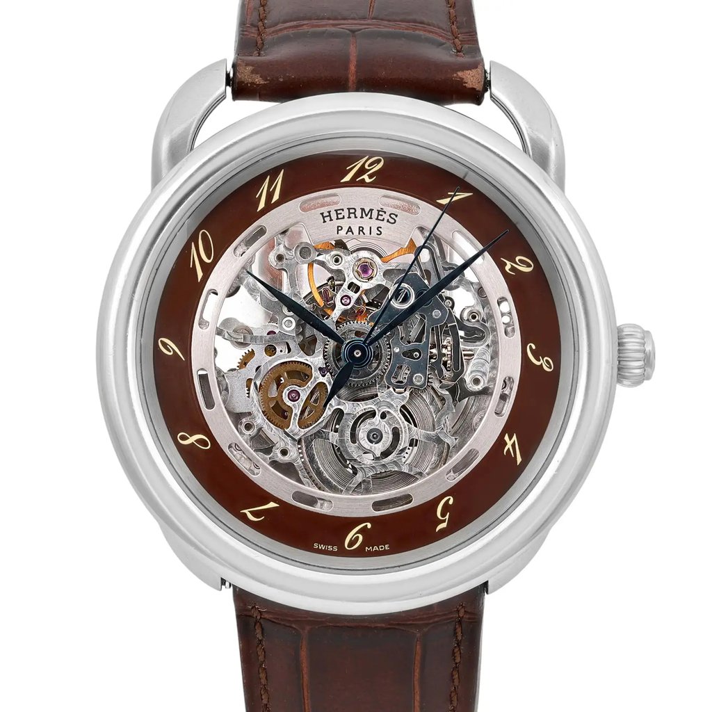 Up Close Front Facing Picture Of Hermes AR6.710 Stainless Steel Watch Pre Owned Condition