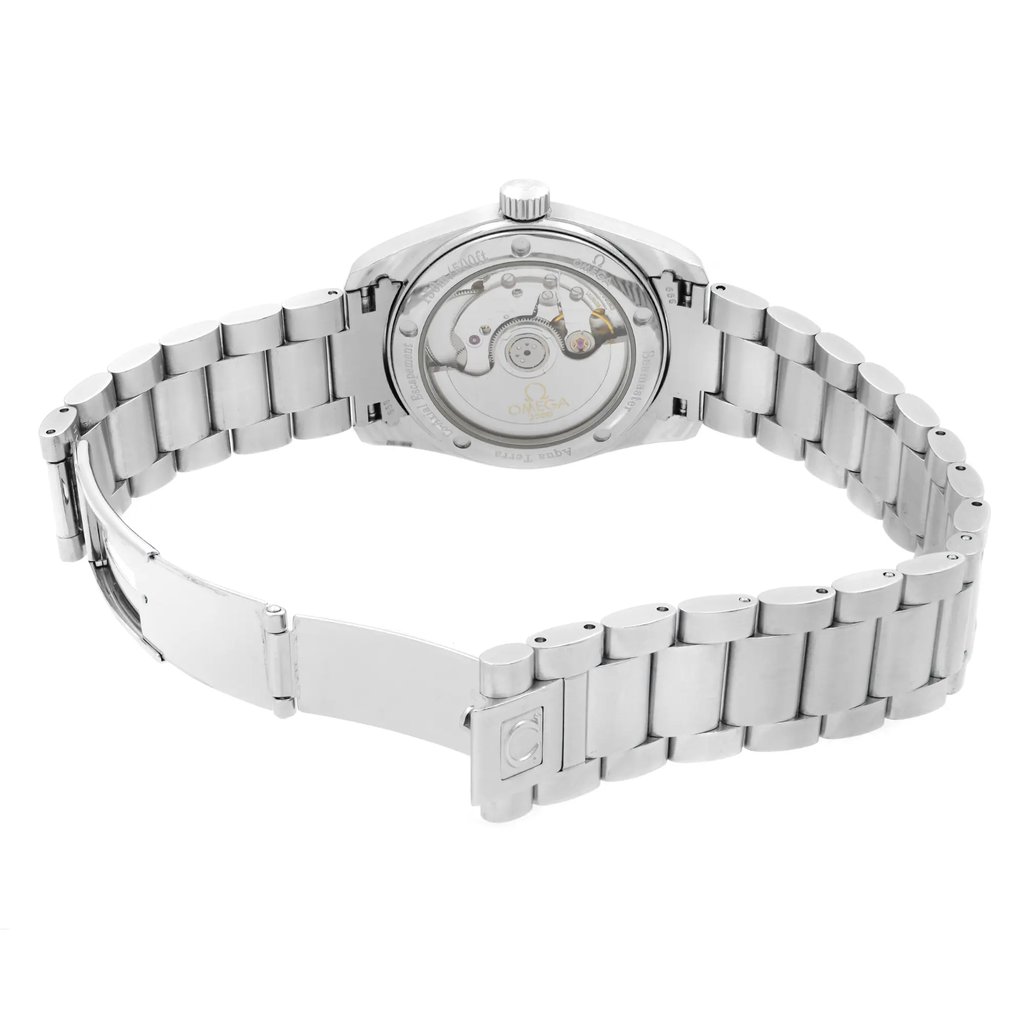 Back View Of Exhibition Back Case And Open Stainless Steel Band Of OMEGA 2504.50.00 Watch Pre Owned Condition