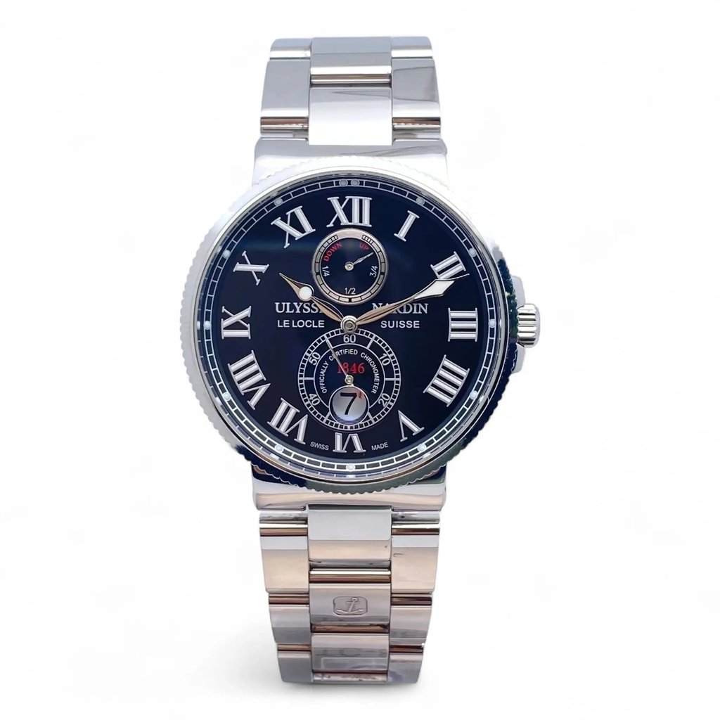 Front Full View Of Ulysse Nardin 263-67-7/42 Stainless Steel Watch Pre Owned Condition {Product Condition}