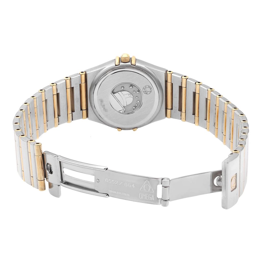 Back View Of Solid Back Case And Open Stainless Steel,Gold Plated,Gold Band Of OMEGA 1272.10.00 Watch Pre Owned Condition