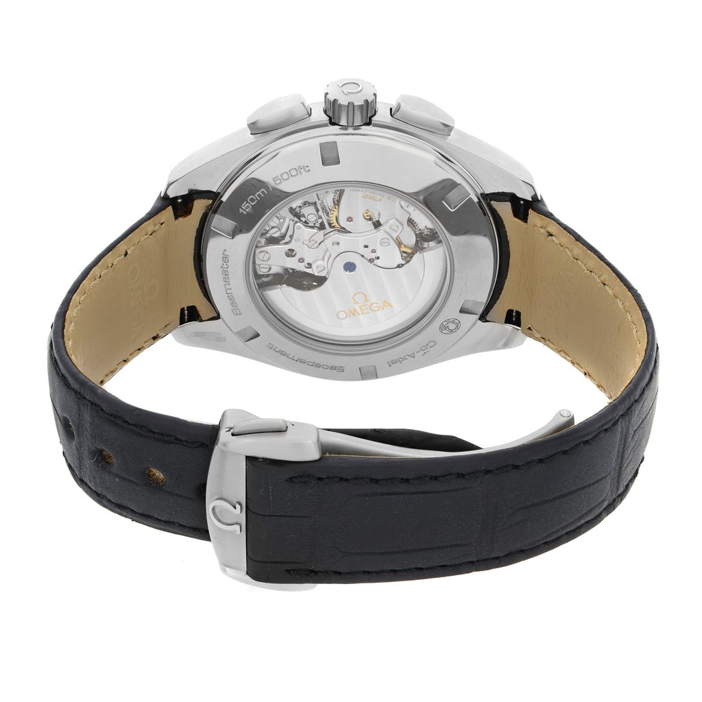 Back View Of Exhibition Back Case And Closed Leather,Stainless Steel Band Of OMEGA 231.13.44.50.06.001 Watch Display Model Condition