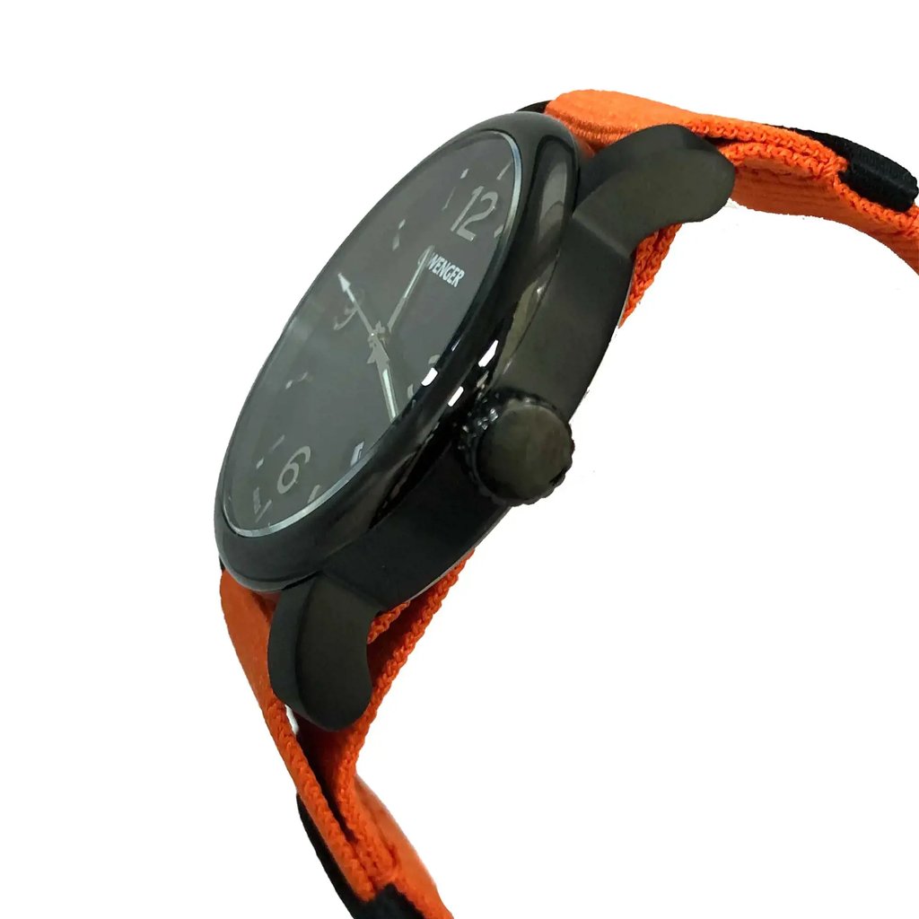 View Of Crown Facing Side Of Wenger 60.1041.131 Stainless Steel Watch Display Model Condition