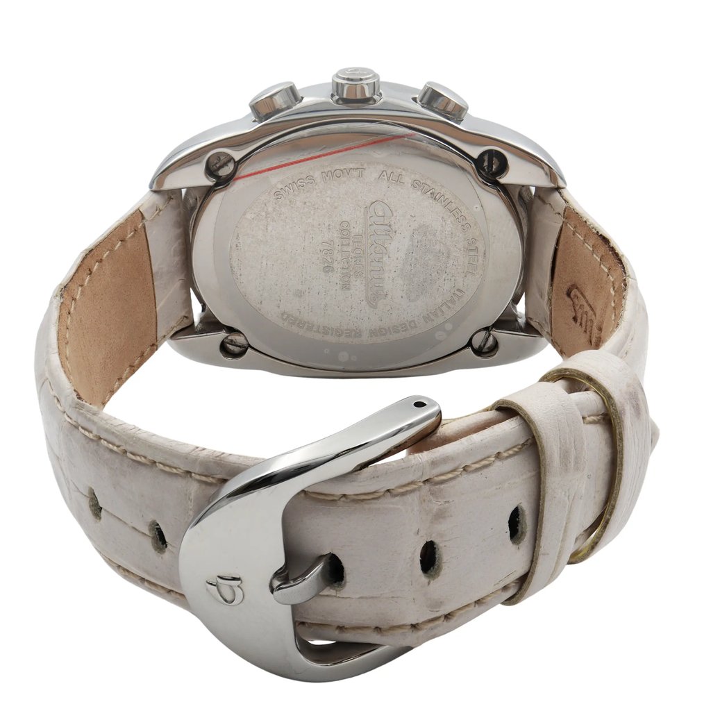 Back View Of Screwback Back Case And Closed Leather Band Of Altanus 7825-WIBG Watch New With Defects Condition