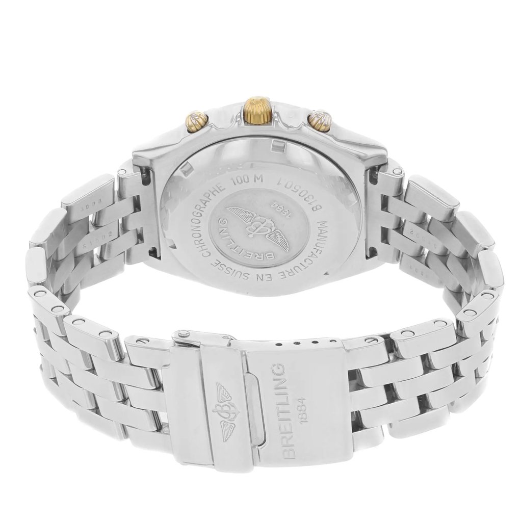 Back View Of {Caseback} Back Case And Closed Stainless Steel Band Of Breitling B13050.1 Watch Pre Owned Condition