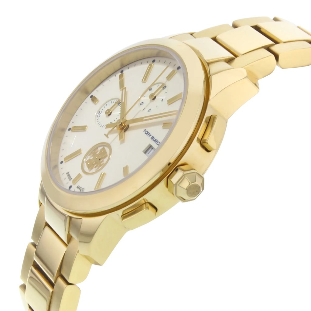 View Of Crown Facing Side Of Tory Burch TB1250 Stainless Steel Watch Pre Owned Condition