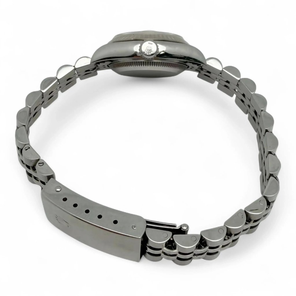 Back View Of Solid Back Case And Closed Stainless Steel Band Of Rolex 69174 Watch Pre Owned Condition