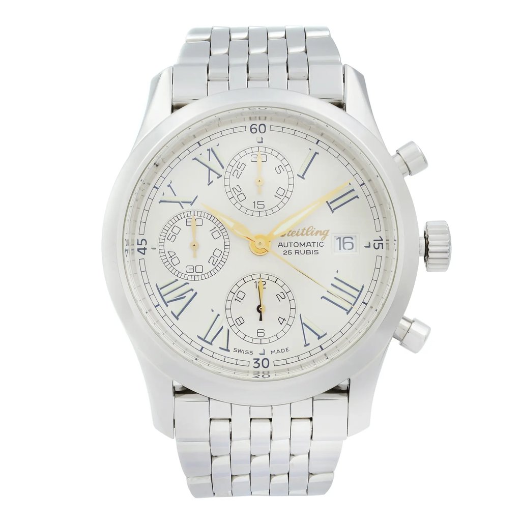 Front Full View Of Breitling A13024.1 Stainless Steel Watch Pre Owned Condition {Product Condition}