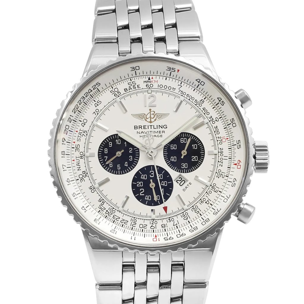 Up Close Front Facing Picture Of Breitling A35350 Stainless Steel Watch Pre Owned Condition