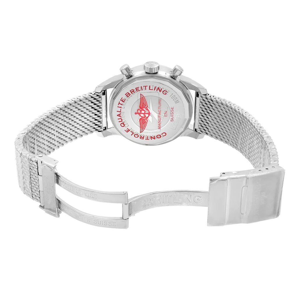 Back View Of {Caseback} Back Case And Open Stainless Steel Band Of Breitling A4131012/BC06-171A Watch Display Model Condition