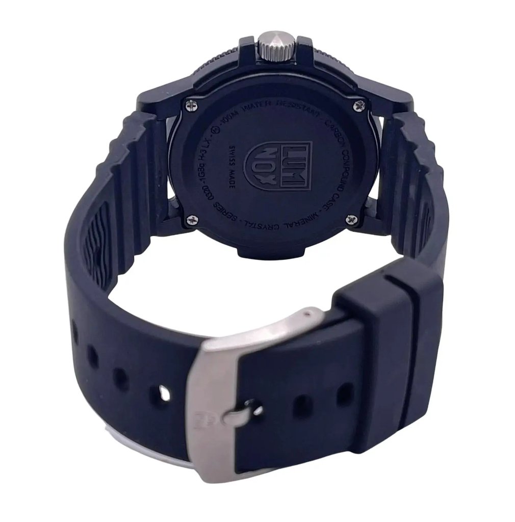 Back View Of Screwback Back Case And Closed Rubber Band Of Luminox XS.0301.L Watch Pre Owned Condition