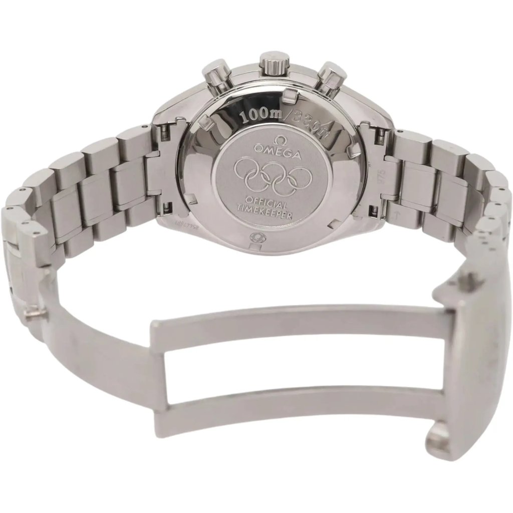 Back View Of Solid Back Case And Open Stainless Steel Band Of OMEGA 323.10.40.40.04.001 Watch Pre Owned Condition