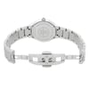 An image of an unworn RAYMOND WEIL women's wristwatch, presented in a casual and dress/formal style. The watch features a stainless steel band and case with a round shape. This back view shows the watch with an open clasp, positioned centrally and shot from a direct angle, filling the frame to show detail. Visible engravings include "SAPPHIRE CRYSTAL" and the RAYMOND WEIL logo on the case back. 