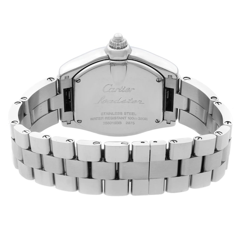 Back View Of {Caseback} Back Case And Closed Stainless Steel Band Of Cartier W62017V3 Watch Pre Owned Condition