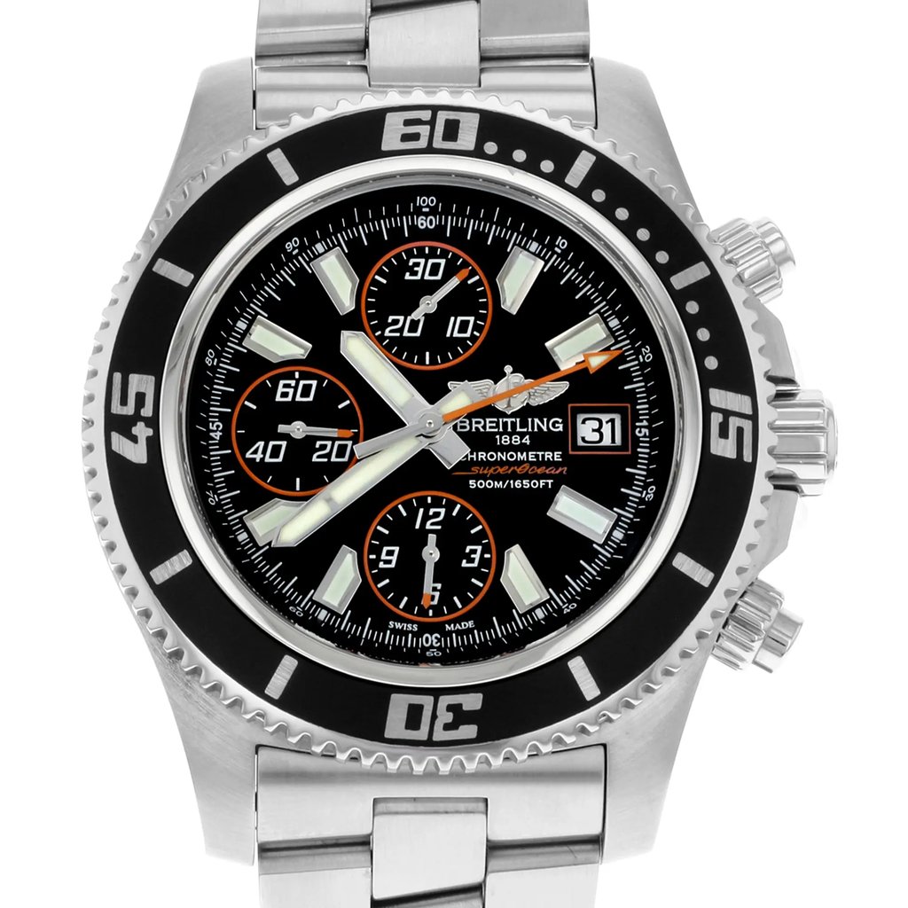 Up Close Front Facing Picture Of Breitling A1334102/BA85-SS Stainless Steel Watch Display Model Condition
