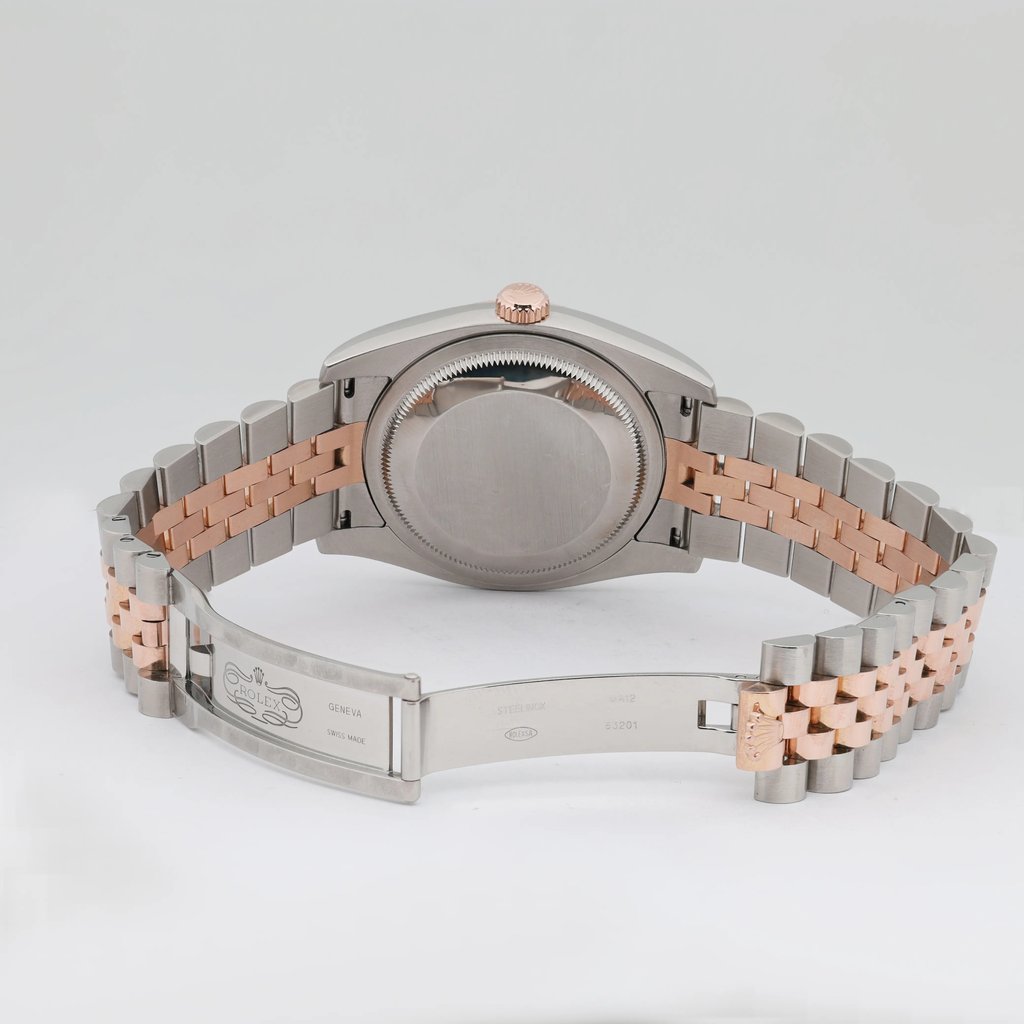 Back View Of Solid Back Case And Open Stainless Steel,Rose Gold Band Of Rolex 116231 Watch Pre Owned Condition