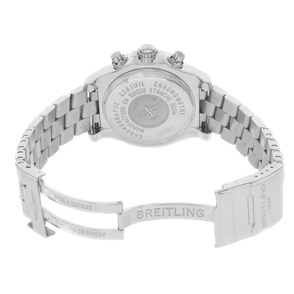 Back View Of {Caseback} Back Case And Open Stainless Steel Band Of Breitling A1338012/F548-132A Watch Display Model Condition