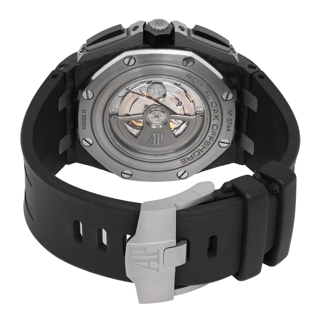 Back View Of Exhibition Back Case And Closed Rubber Band Of Audemars Piguet 26400AU.OO.A002CA.01 Watch Pre Owned Condition
