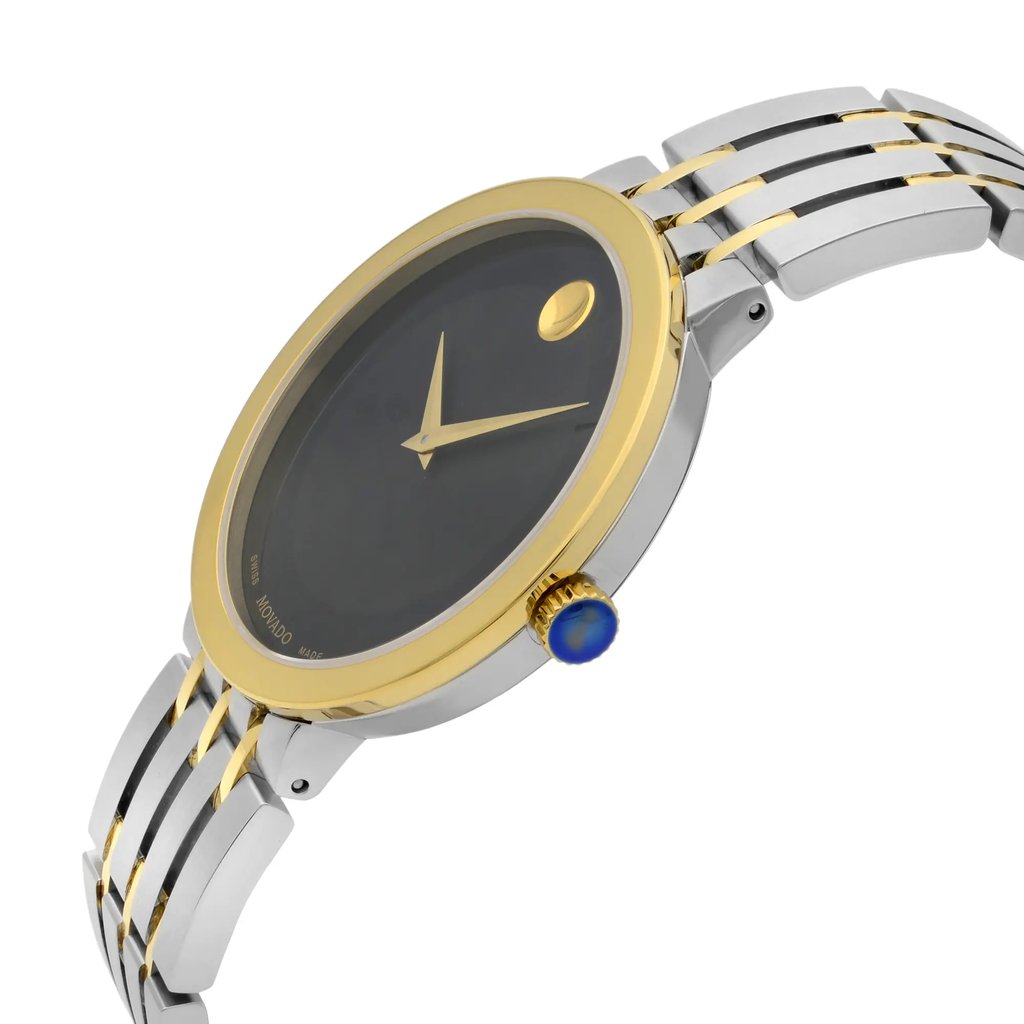 View Of Crown Facing Side Of Movado 607058 Stainless Steel Watch New With Defects Condition