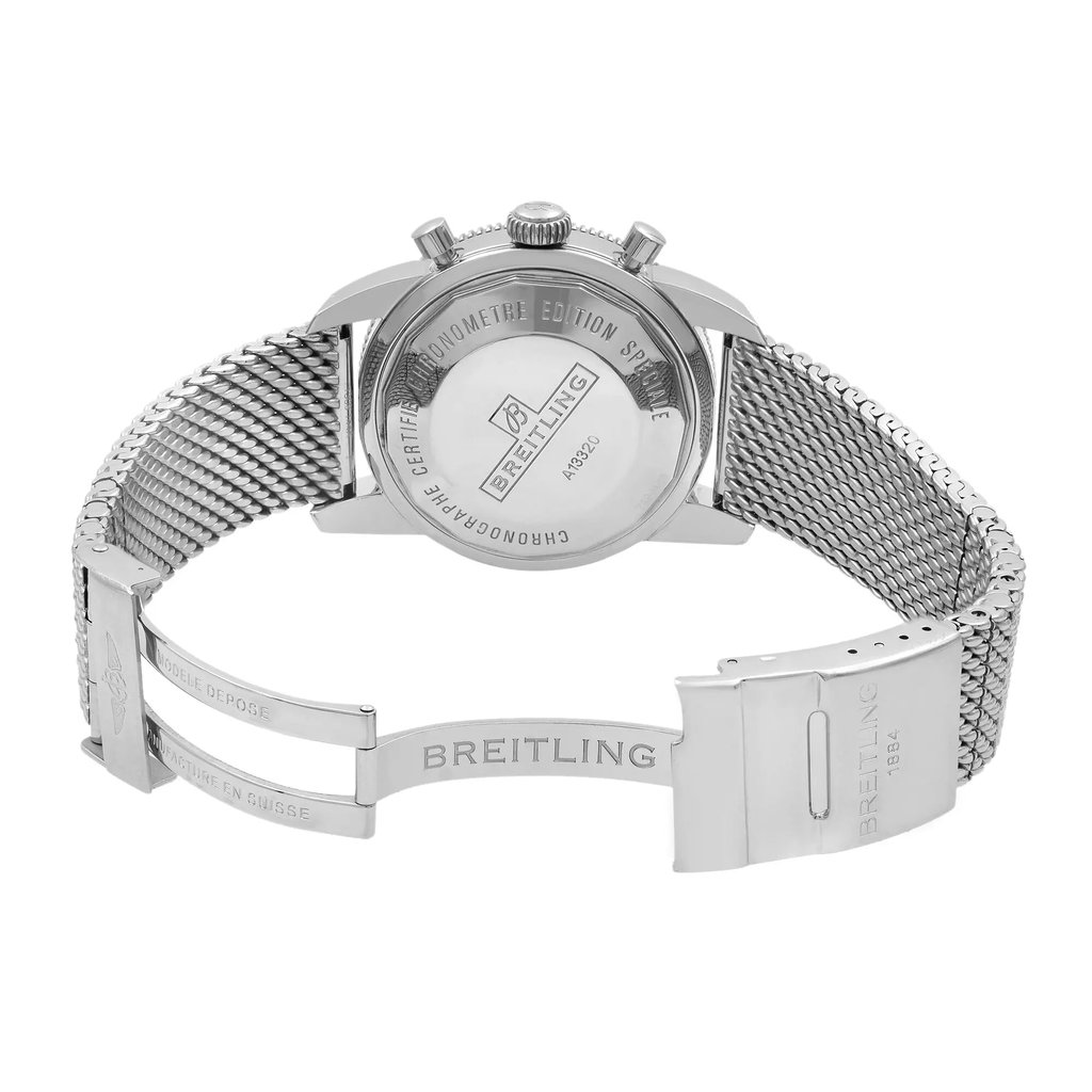 Back View Of {Caseback} Back Case And Open Stainless Steel Band Of Breitling A1332024-B908-144A Watch Pre Owned Condition