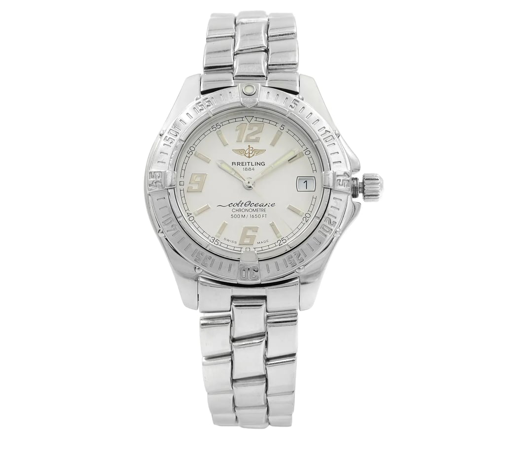 Front Full View Of Breitling A57350 Stainless Steel Watch Pre Owned Condition {Product Condition}