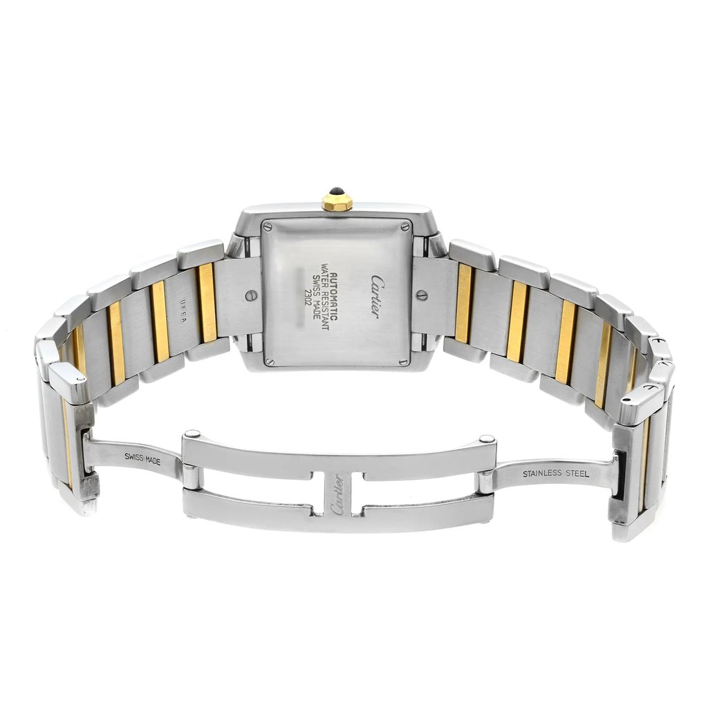 Back View Of Screwback Back Case And Open Stainless Steel,Gold Band Of Cartier W51005Q4 Watch Pre Owned Condition