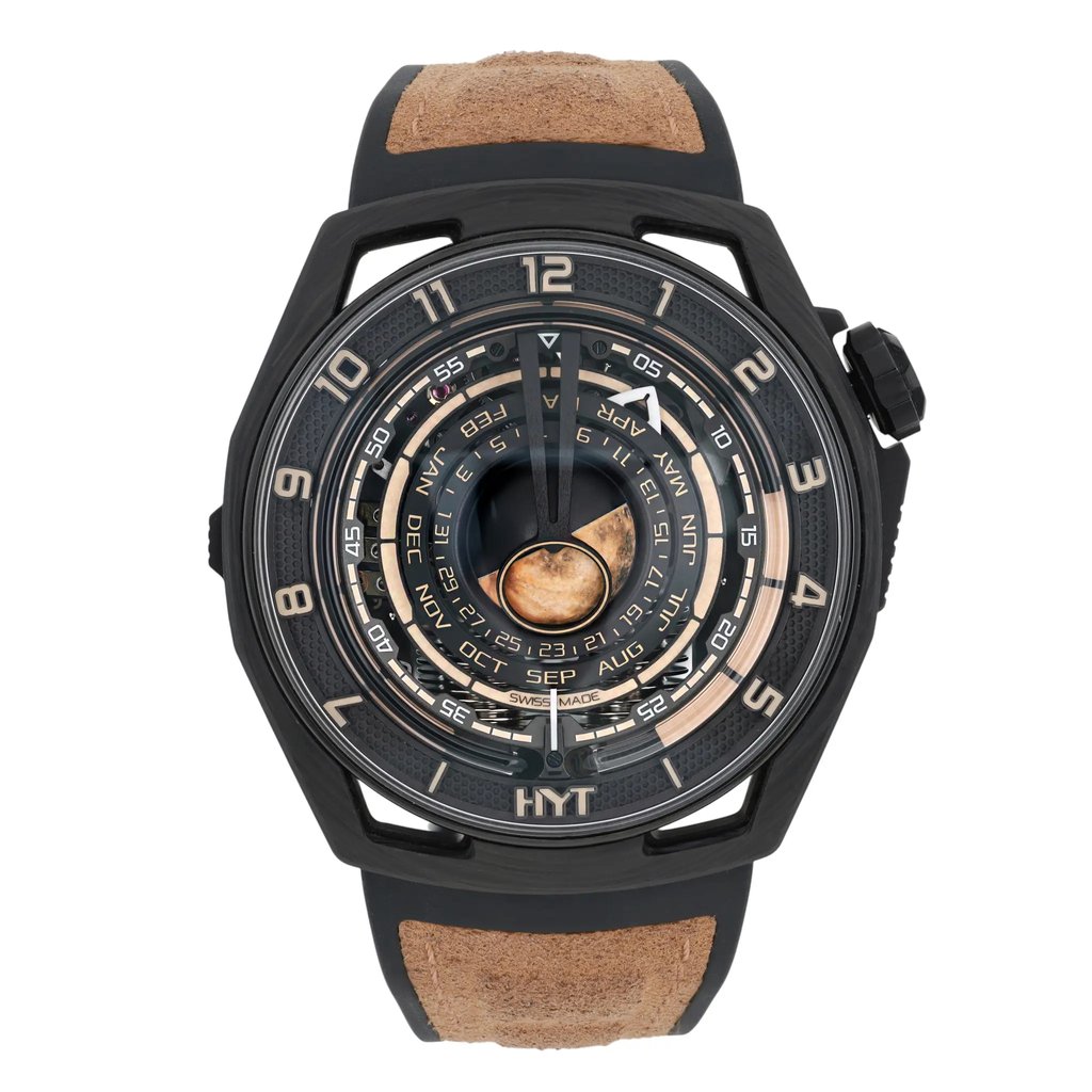 Front Full View Of HYT H02984-A Carbon Fiber Watch New Condition Excellent