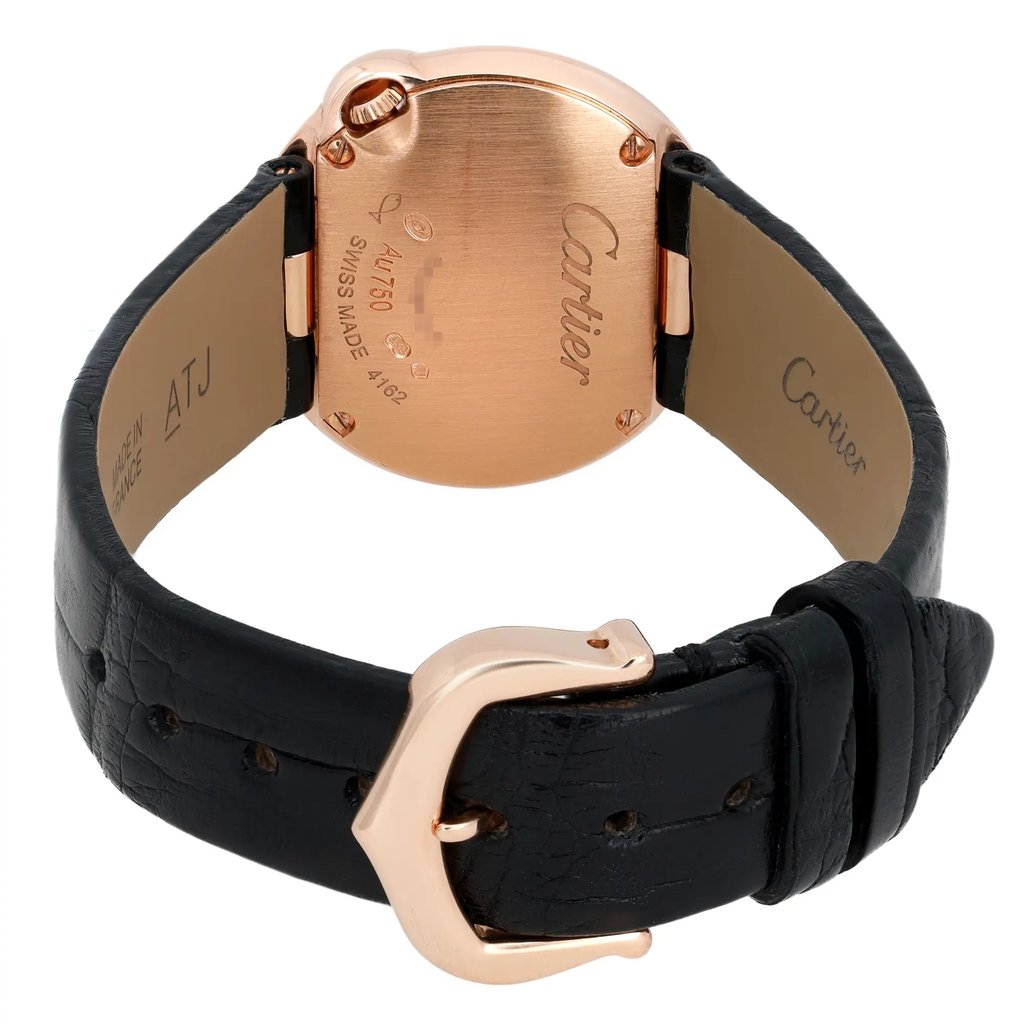 Back View Of Screwback Back Case And Closed Leather Band Of Cartier WGBL0002 Watch Pre Owned Condition