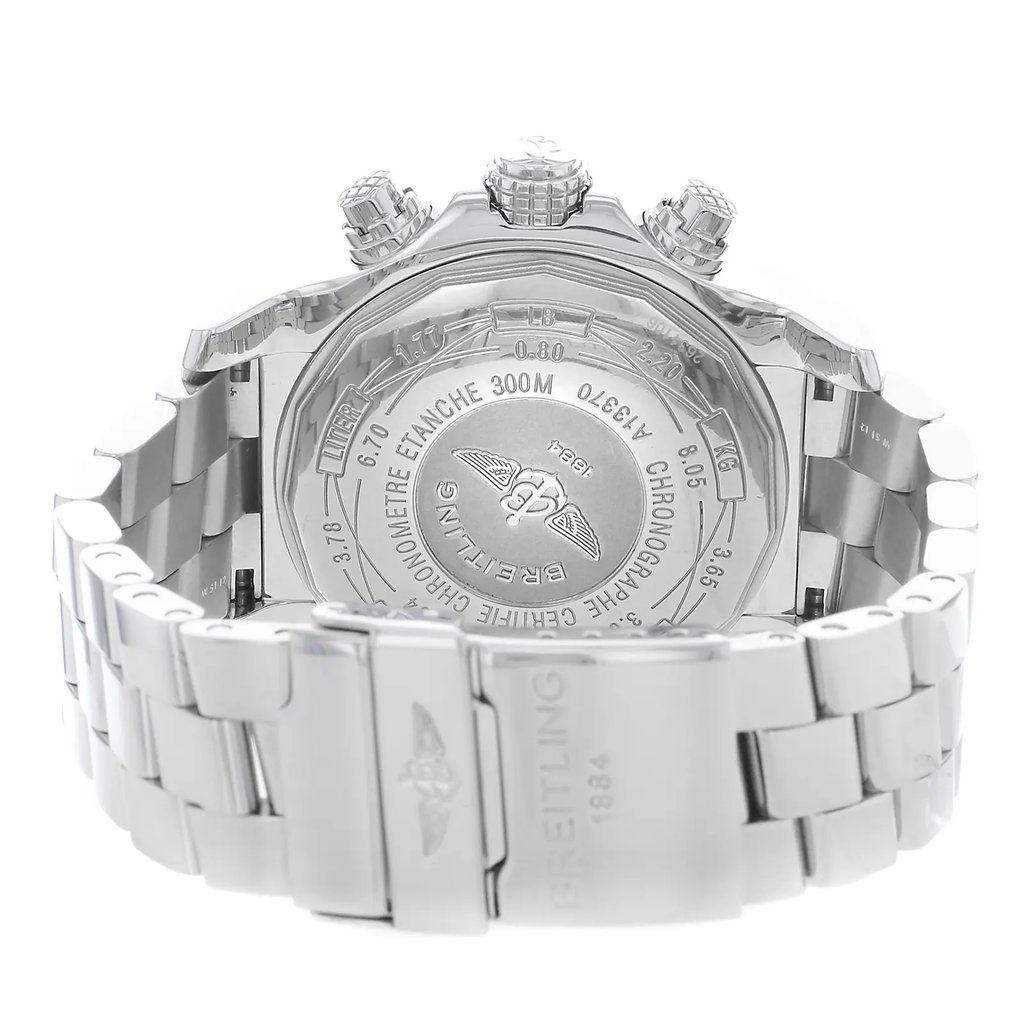 Back View Of {Caseback} Back Case And Closed Stainless Steel Band Of Breitling A1337011/A699-135A Watch Display Model Condition