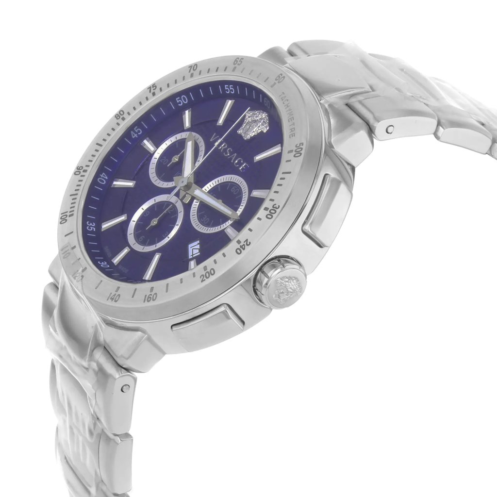 View Of Crown Facing Side Of Versace VFG120015 Stainless Steel Watch Display Model Condition