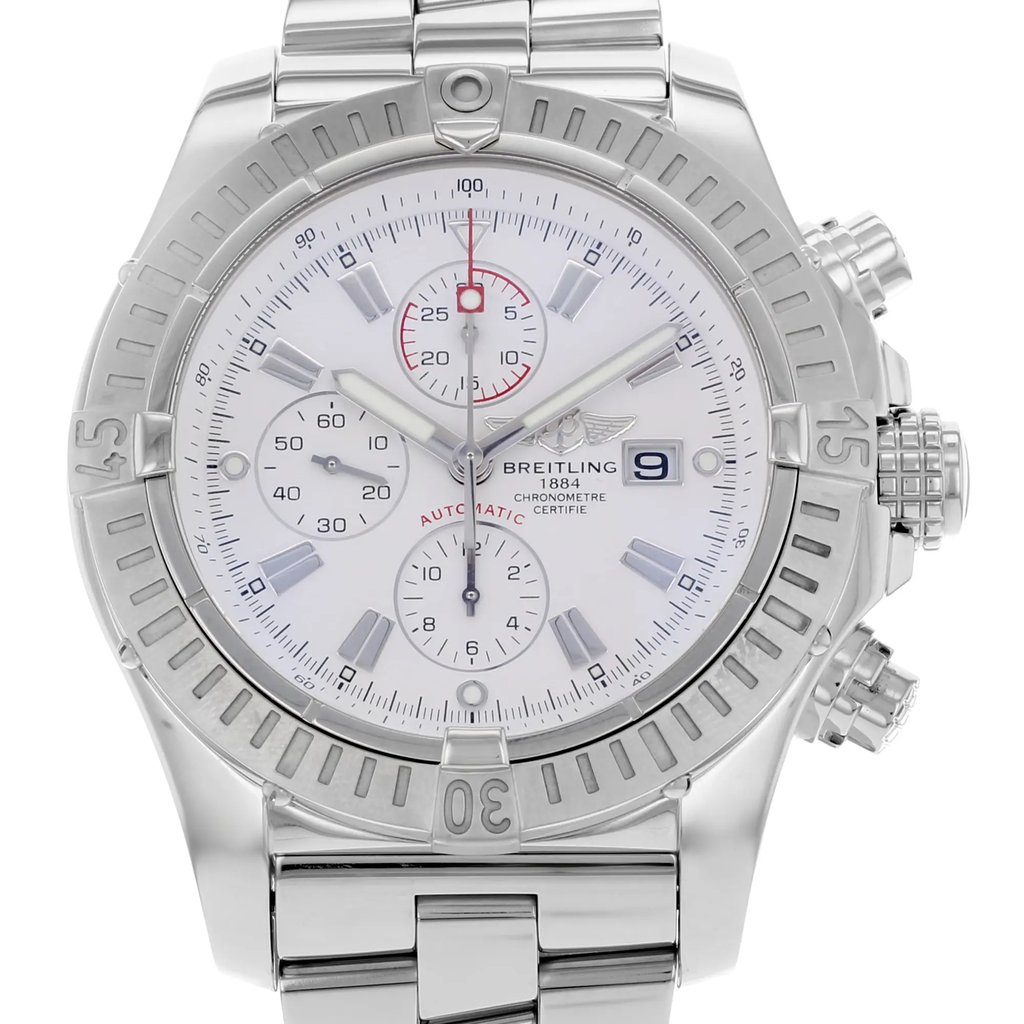 Up Close Front Facing Picture Of Breitling A1337011/A660-135A Stainless Steel Watch Pre Owned Condition