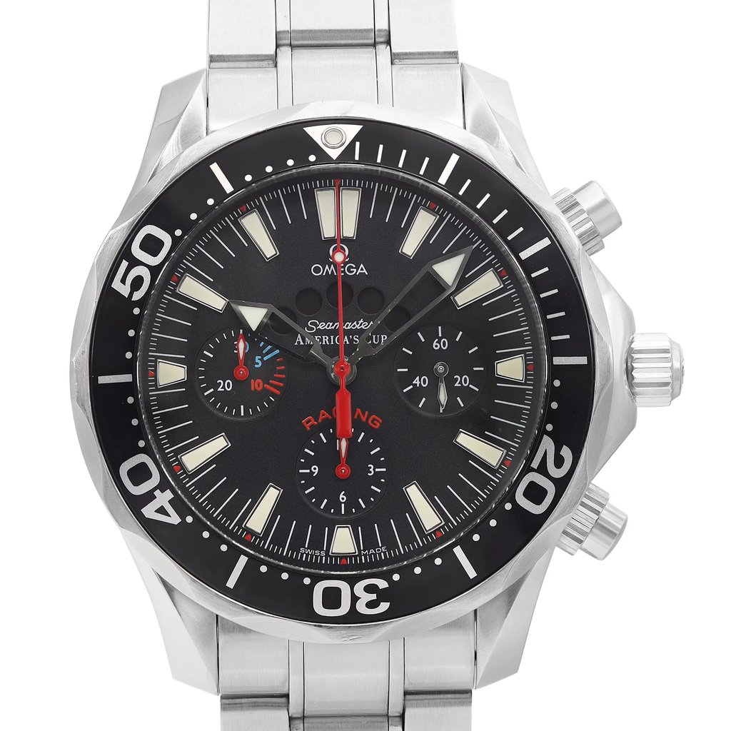 Up Close Front Facing Picture Of OMEGA 2569.52.00 Stainless Steel Watch Pre Owned Condition