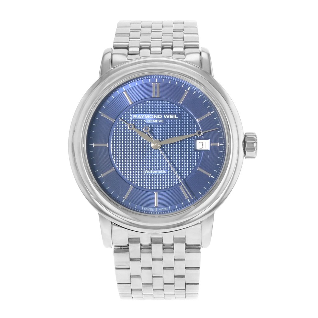 Front Full View Of RAYMOND WEIL 2837-ST-50001 Stainless Steel Watch Pre Owned Condition Good