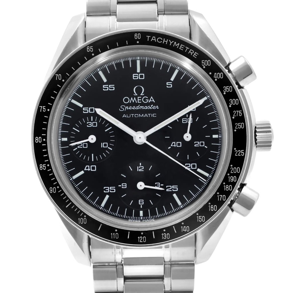 Up Close Front Facing Picture Of OMEGA 3510.50.00 Stainless Steel Watch Pre Owned Condition