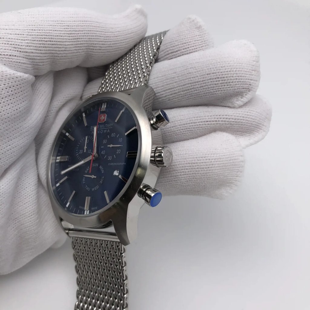 View Of Crown Facing Side Of Swiss Military Hanowa 06-3308.04.003 Stainless Steel Watch Display Model Condition