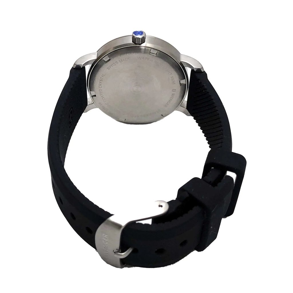 Back View Of Screwback Back Case And Closed Rubber,Silicone Band Of Wenger 01.1621.103 Watch Display Model Condition