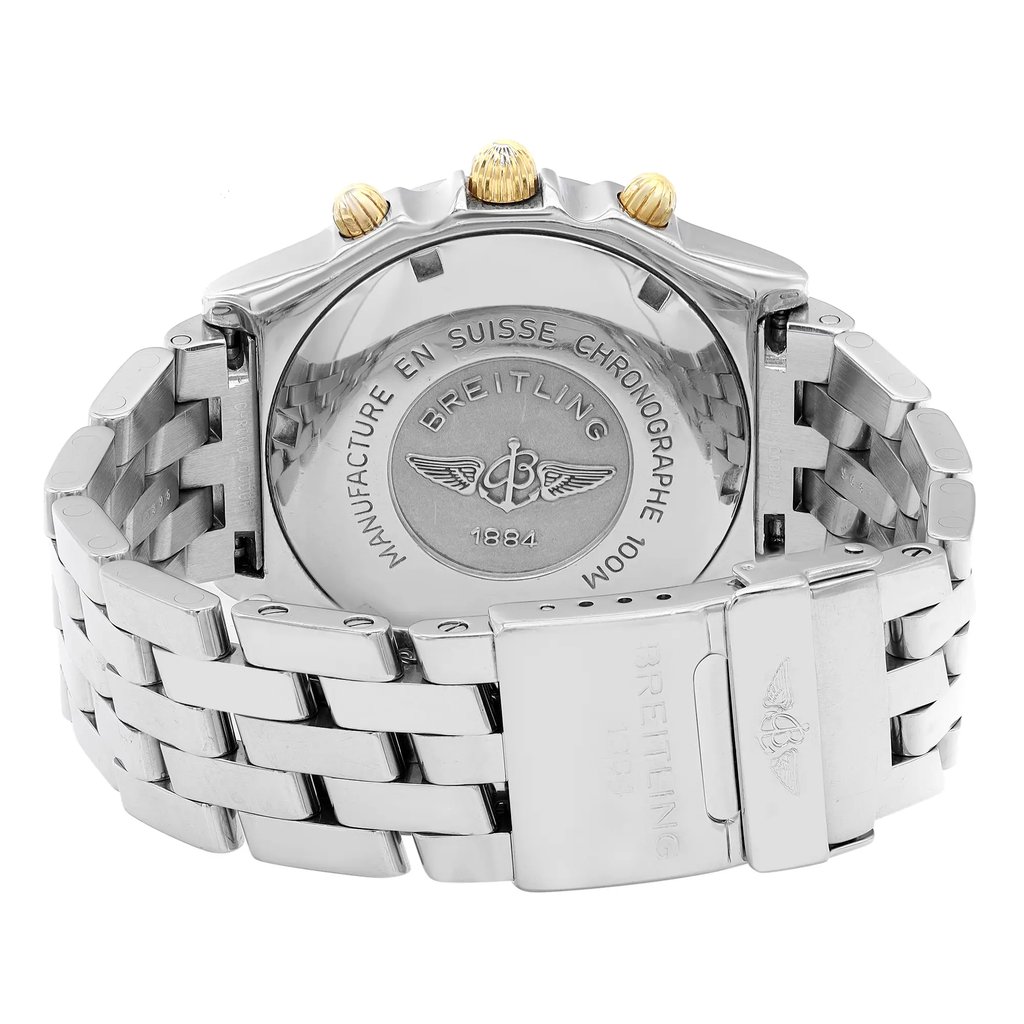 Back View Of Solid Back Case And Closed Stainless Steel Band Of Breitling B13050.1 Watch Pre Owned Condition