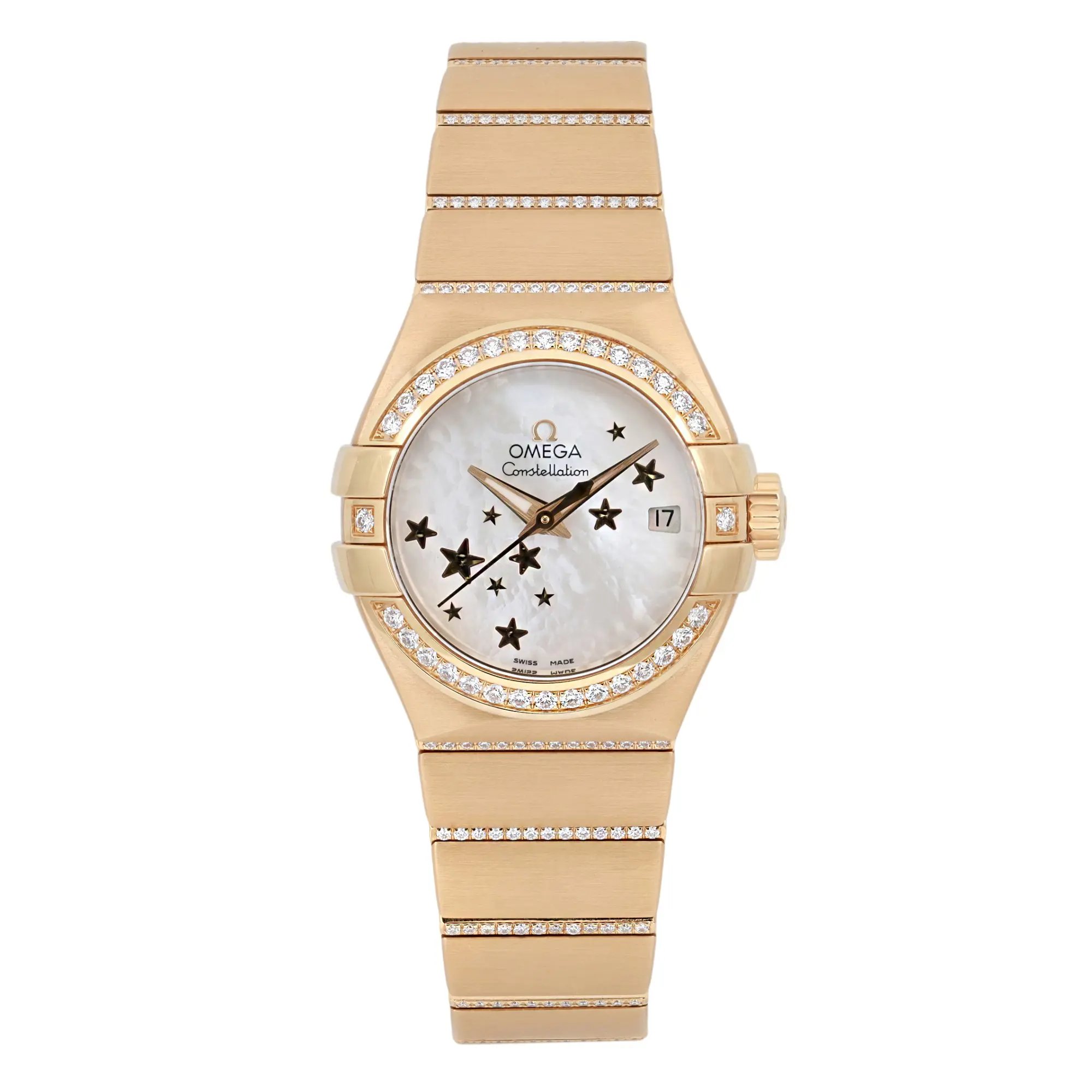 Front Full View Of OMEGA 123.55.27.20.05.002 Yellow Gold Watch Display Model Condition Excellent