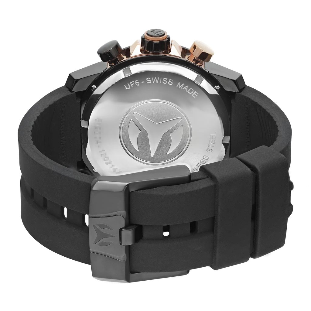 Back View Of Solid Back Case And Closed Rubber Band Of TechnoMarine 612004 Watch Pre Owned Condition