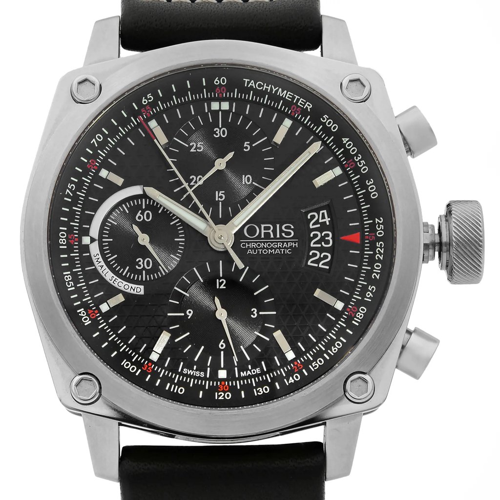 Up Close Front Facing Picture Of Oris 01 674 7616 4154-07 5 22 58FC Stainless Steel Watch Pre Owned Condition