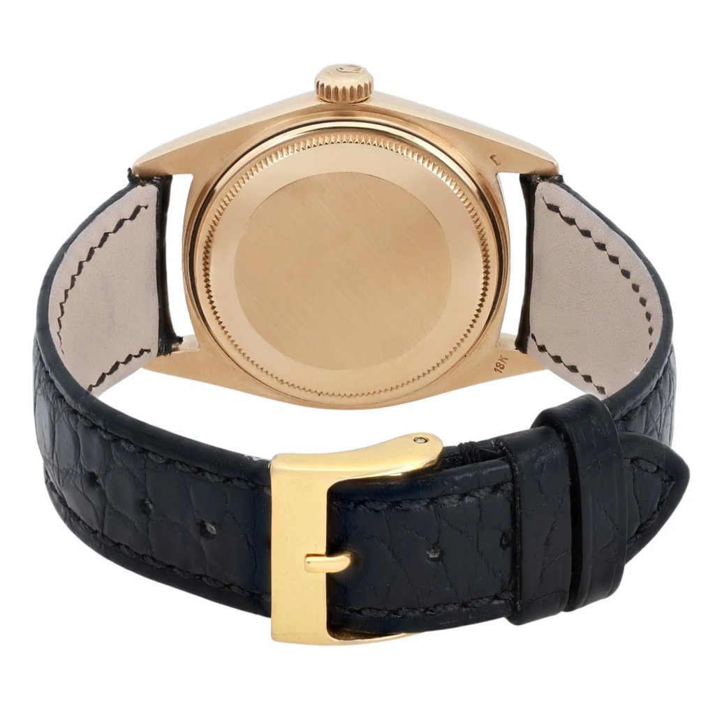 Back View Of Solid Back Case And Closed Leather Band Of Rolex 1803 Watch Pre Owned Condition