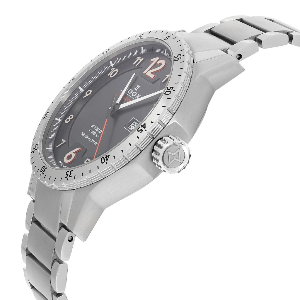 View Of Crown Facing Side Of Edox 80094-3NM-NO1 Stainless Steel Watch Pre Owned Condition