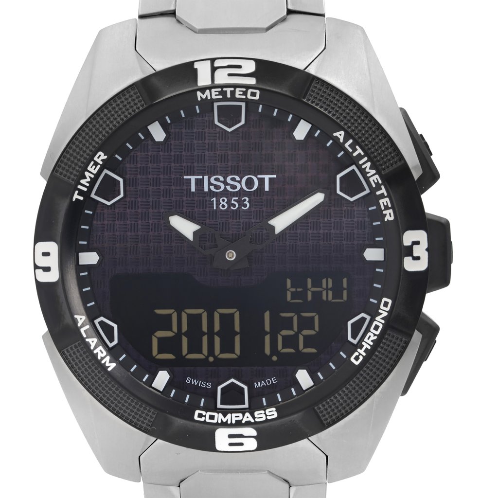 Up Close Front Facing Picture Of Tissot T091.420.44.051.00 Titanium Watch Display Model Condition