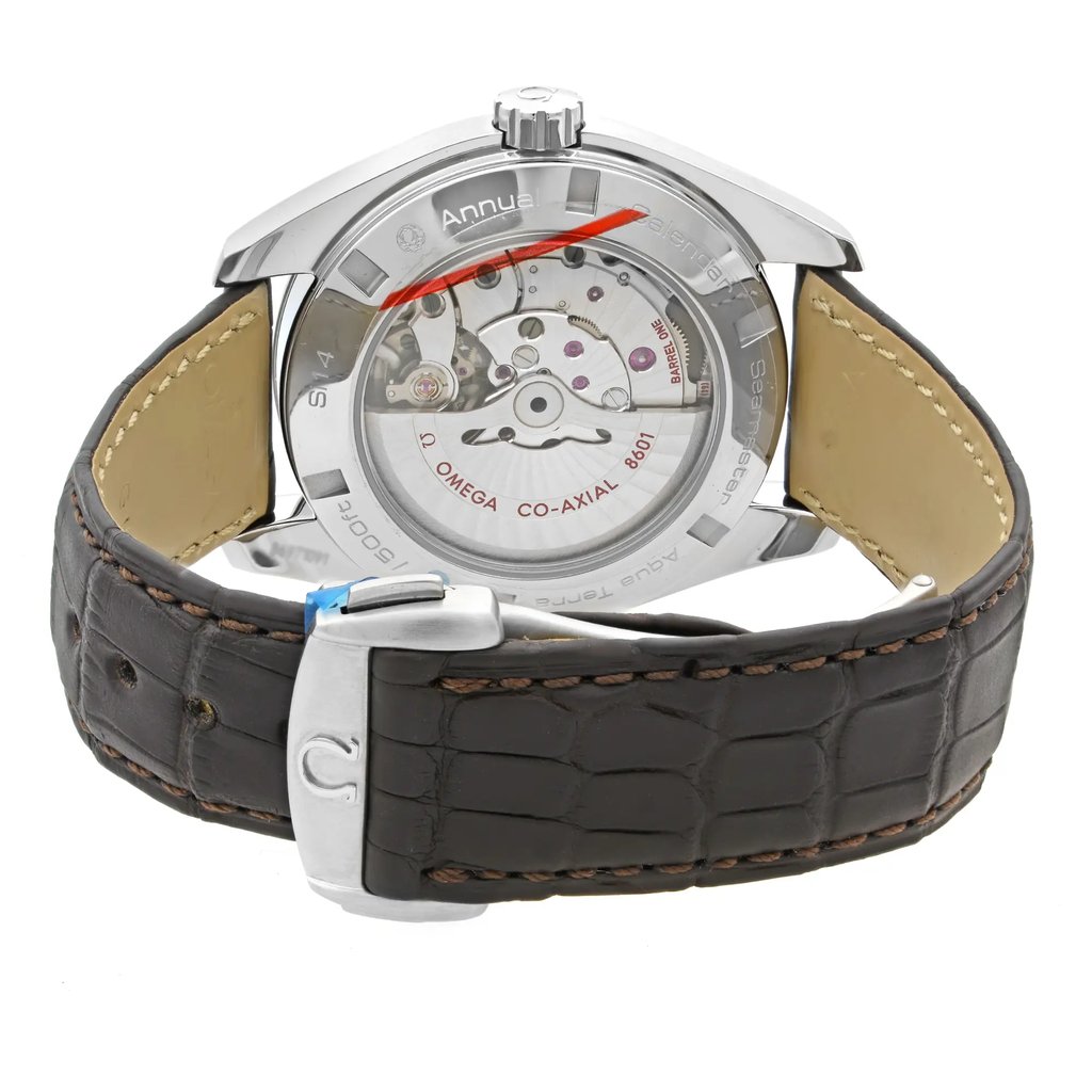 Back View Of {Caseback} Back Case And Closed Leather Band Of OMEGA 231.13.39.22.02.001 Watch Unworn Condition